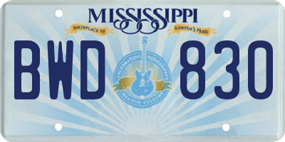 MS license plate BWD830