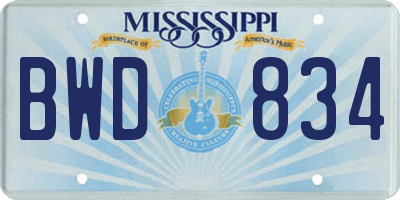 MS license plate BWD834