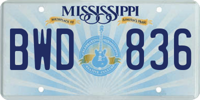 MS license plate BWD836