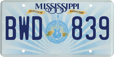MS license plate BWD839