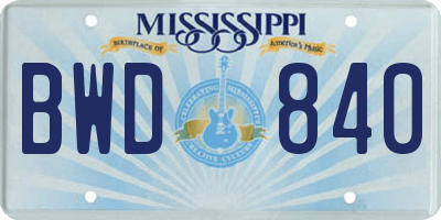 MS license plate BWD840