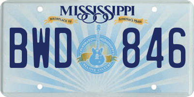 MS license plate BWD846