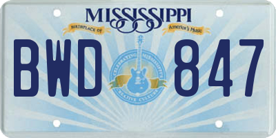 MS license plate BWD847