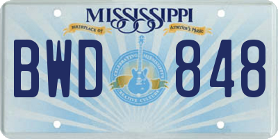 MS license plate BWD848