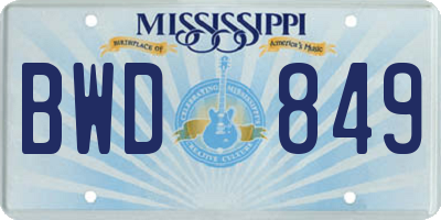 MS license plate BWD849
