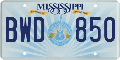 MS license plate BWD850