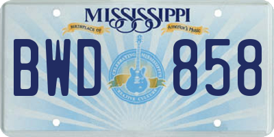 MS license plate BWD858
