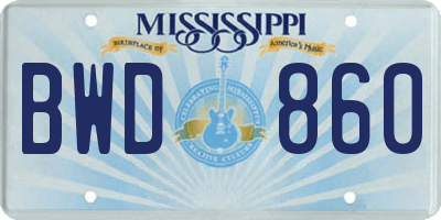 MS license plate BWD860