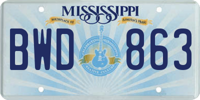 MS license plate BWD863