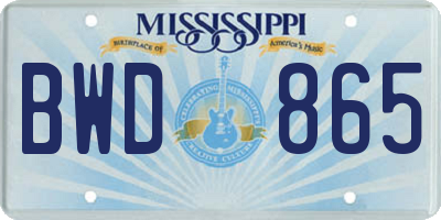 MS license plate BWD865