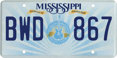 MS license plate BWD867