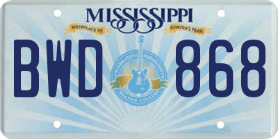 MS license plate BWD868