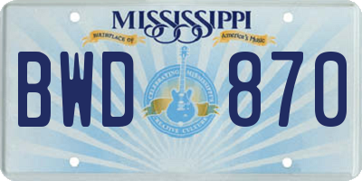 MS license plate BWD870