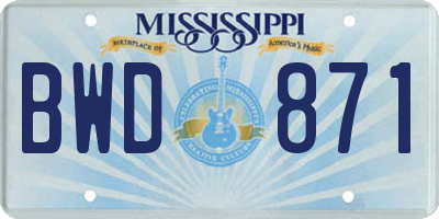 MS license plate BWD871