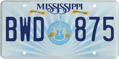 MS license plate BWD875