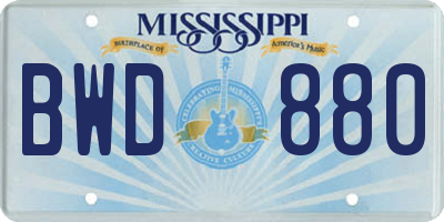 MS license plate BWD880