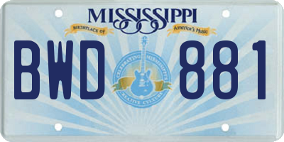MS license plate BWD881