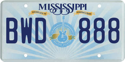 MS license plate BWD888