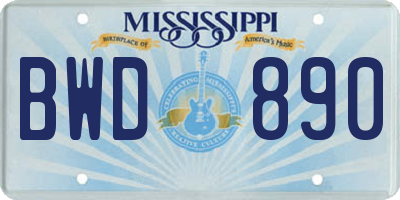 MS license plate BWD890
