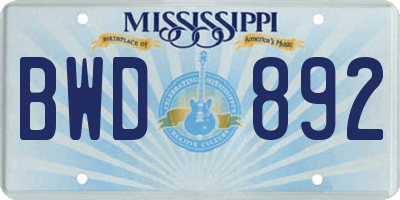 MS license plate BWD892