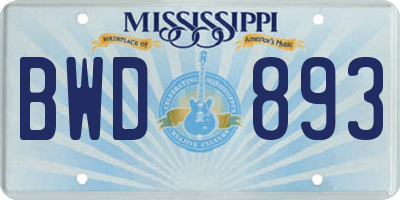 MS license plate BWD893