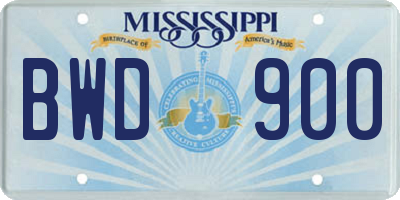 MS license plate BWD900