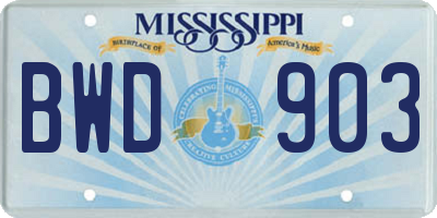 MS license plate BWD903