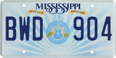 MS license plate BWD904