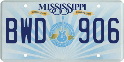 MS license plate BWD906