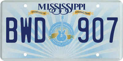 MS license plate BWD907