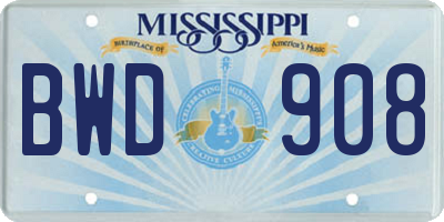 MS license plate BWD908