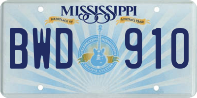 MS license plate BWD910