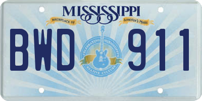 MS license plate BWD911