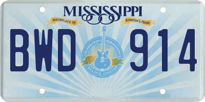 MS license plate BWD914