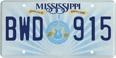 MS license plate BWD915