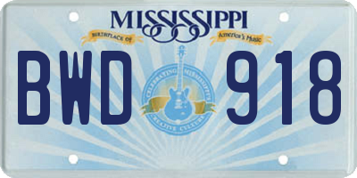MS license plate BWD918