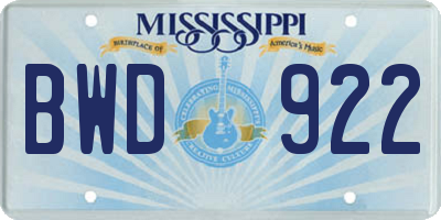 MS license plate BWD922
