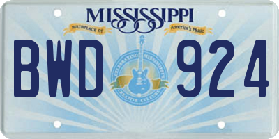 MS license plate BWD924