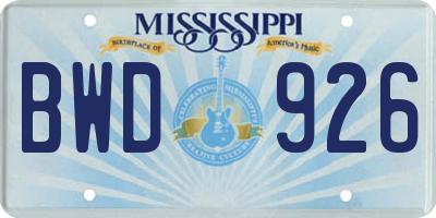 MS license plate BWD926