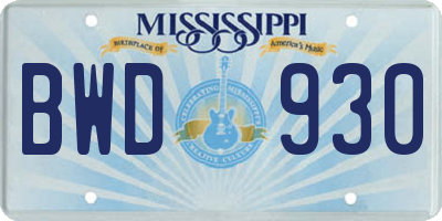 MS license plate BWD930