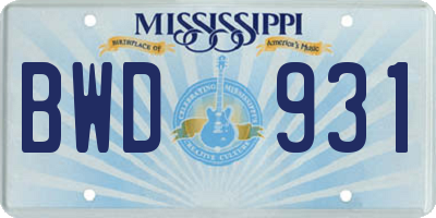 MS license plate BWD931