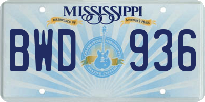 MS license plate BWD936