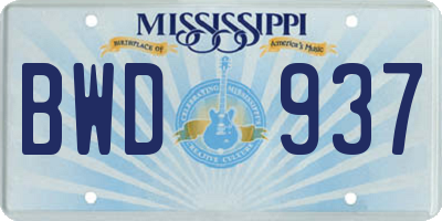 MS license plate BWD937