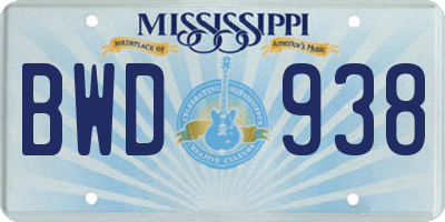 MS license plate BWD938