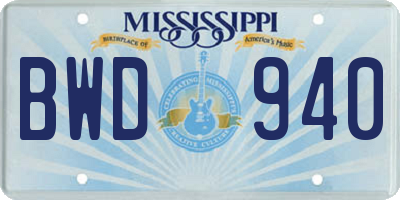 MS license plate BWD940