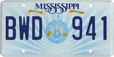 MS license plate BWD941