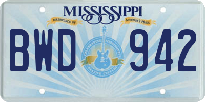 MS license plate BWD942