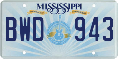 MS license plate BWD943