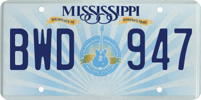 MS license plate BWD947
