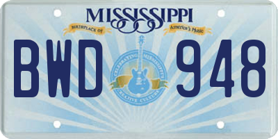 MS license plate BWD948